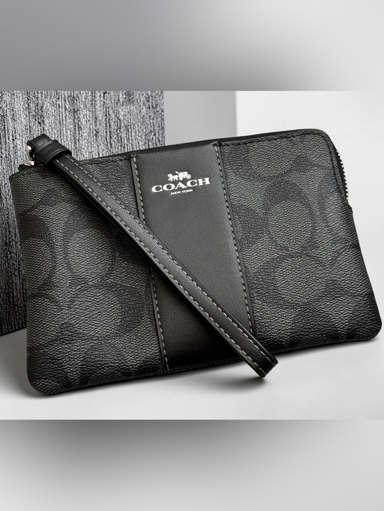 Coach Handbags - COACH Black Leather Signature Zip Around Wristlet - LIKE NEW [EUC]